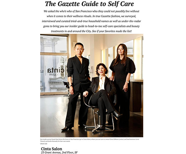 Nob Hill Gazette names Cinta Salon as the best in the Bay Area for self care